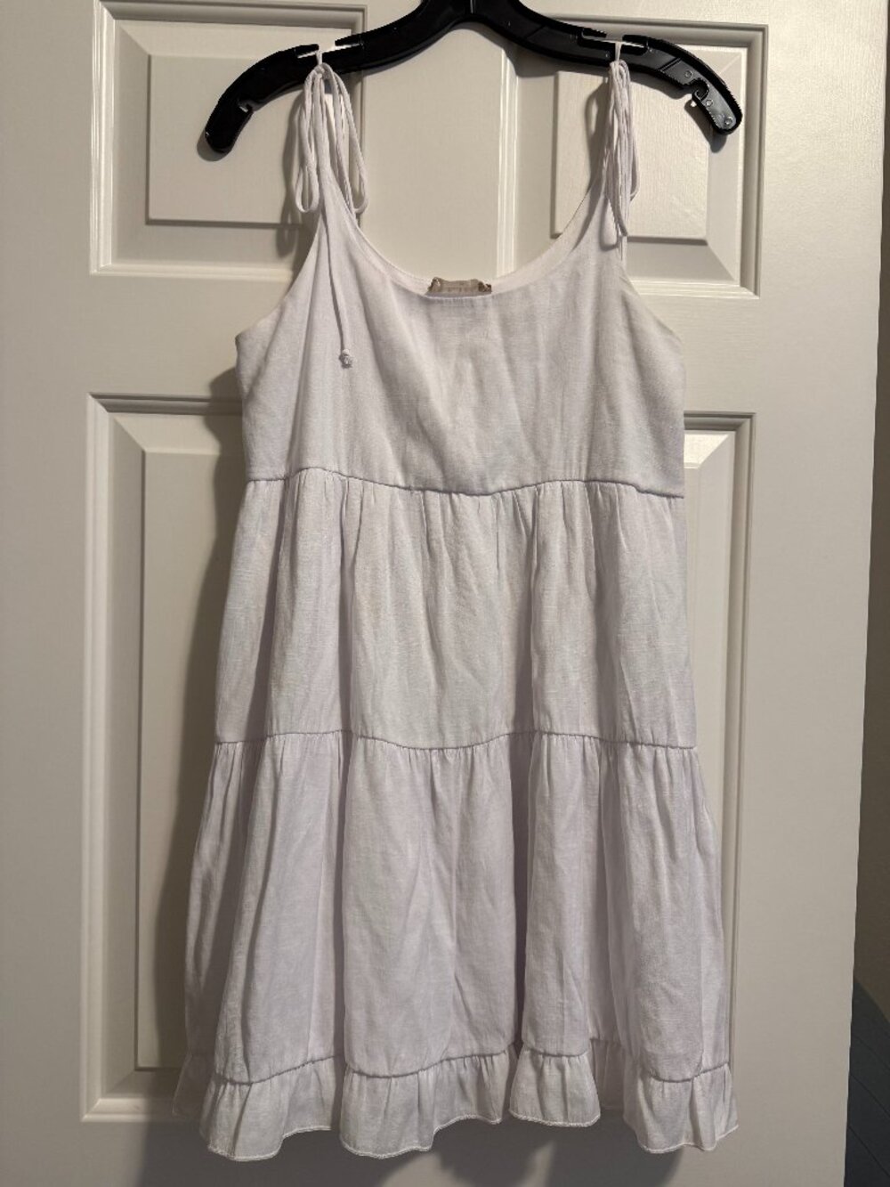 Altar'd State White Linen Blend Tiered Tie Strap Mini Dress Size Medium